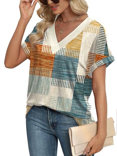 Image of WIHOLL Womens Summer Tops Short Dolman Sleeve Shirts 2026 Fashion V Neck Outfits Clothes