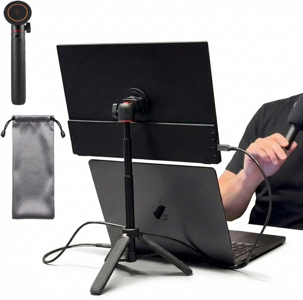 Portable Travel Monitor Stand, Height Adjustable Magnetic Metal Tripod Mount for 15.6'' Portable Monitor, Foldable Vertical Screen Holder Fits 4.7-18.5'' Monitors & Tablets/Smartphones