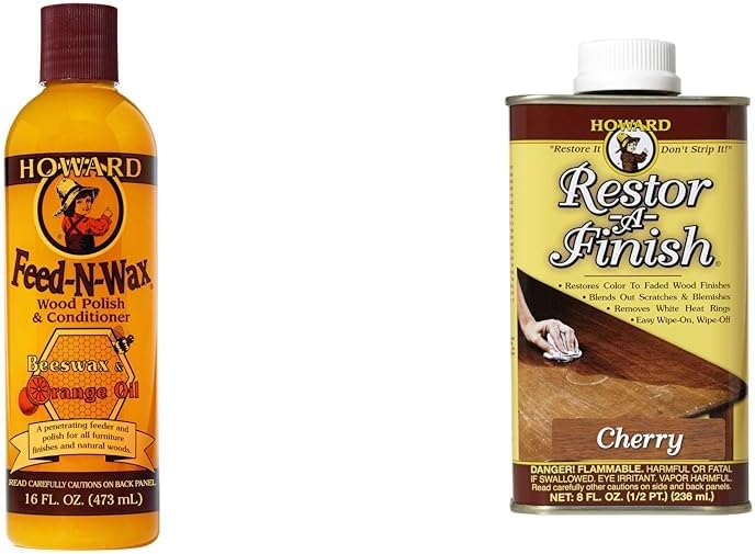 Howard Feed-N-Wax Wood Polish and Conditioner, 16-Ounce & HOWARD RF8 Products Restor-A-Finish, 8 oz, Cherry, 8 Fluid Ounces