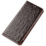 XINYANDIN 適用対象Xiaomi 17 Pro Max/17 Pro/17用ウォレットケース、ダチョウ柄本革カバー、マグネット式フリップフォリオ、カードホルダー付きスマホケース,ブラウン,17 ProMax