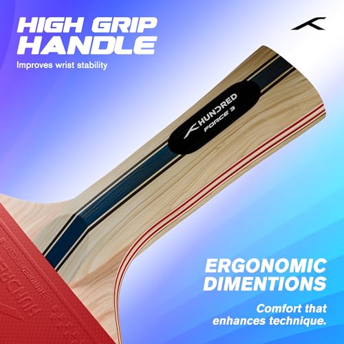 Image of Hundred Force 3 Table Tennis Racket | Control & Spin Focused Paddle | Smooth Handling, Stable Speed | Perfect for Intermediate and Competitive Play - Red /Black