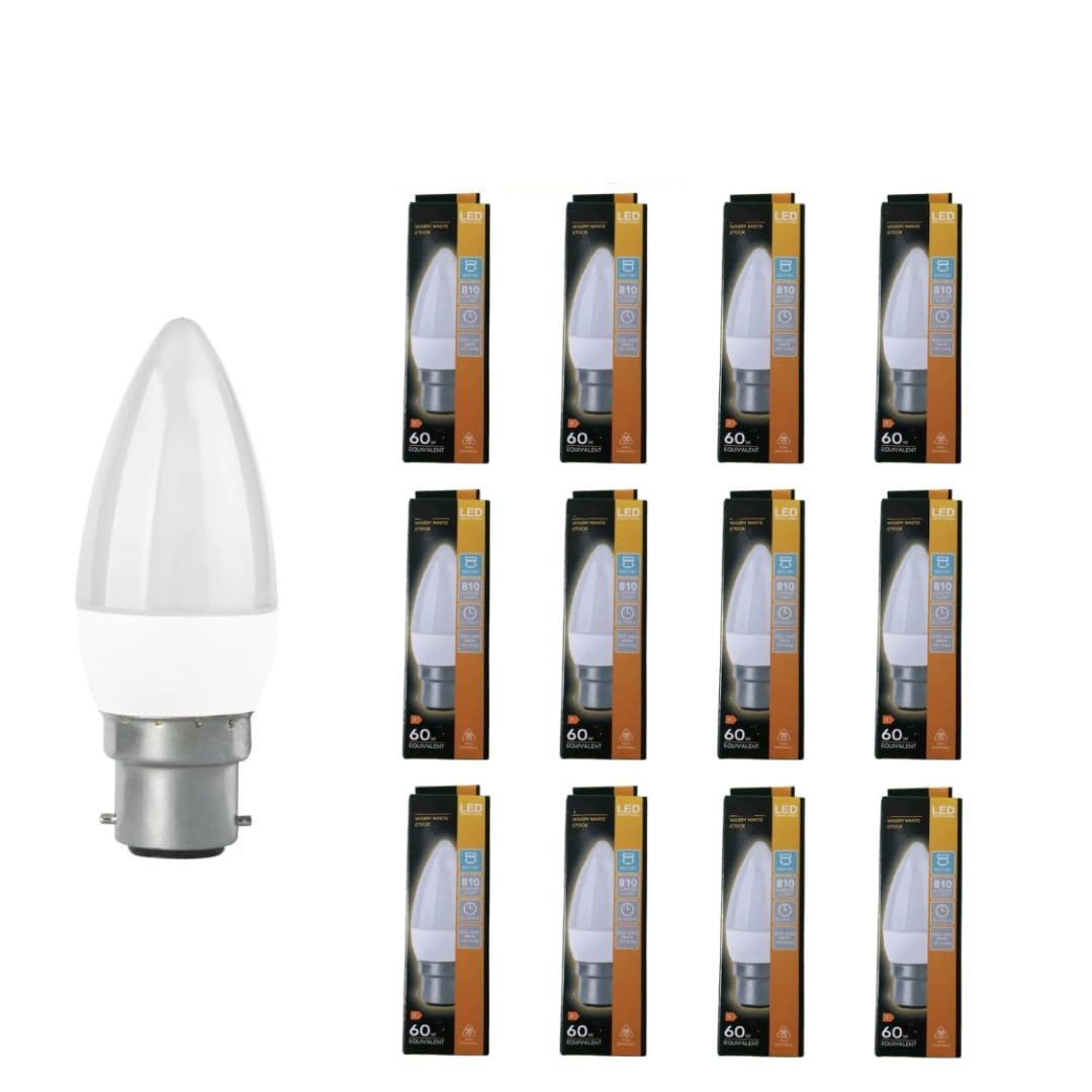 Candle Led Light Bulbs B22 7.5W Warm White 2700K Pack of 12