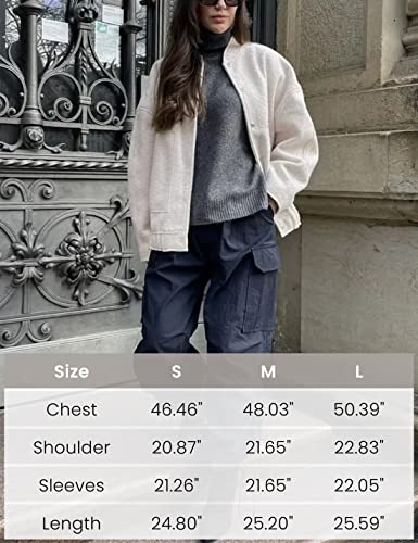 Athlisan Womens Oversized Wool Blend Jacket Casual Button Down Varsity Jacket With Pockets(Beige-L) #TOP4
