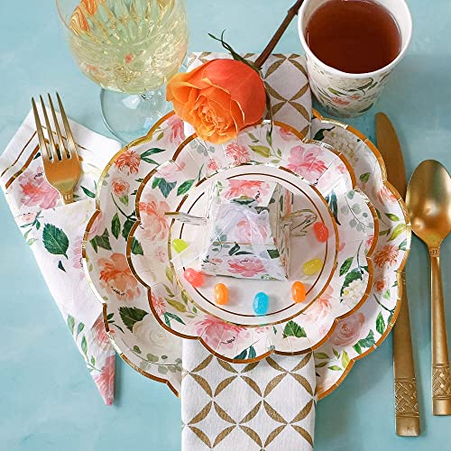Kate Aspen Pink Floral 7 in Decorative Premium Paper Plates 350 GSM weight Set of 16 Perfect for Bridal Showers and Weddings