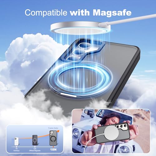 Image of Compatible with Samsung Galaxy S24 Plus Case with 360Rotatable Magnetic Ring Stand Compatible with Mag-Safe Military Protection Matte Translucent Phone Case for Galaxy S24+,Black