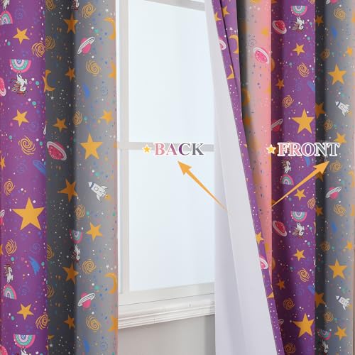 Image of Pink Purple Grey Rainbow Blackout Curtains for Girls Bedroom 84 inches Long