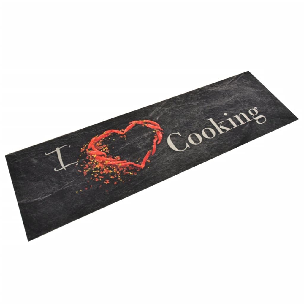 Tapis de cuisine lavable en velours noir 45x150cm I Love Cooking antidérapant