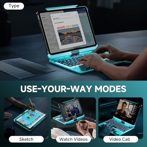 Image of Transparent Case with Keyboard for iPad 9th (7th, 8th, and 9th Gen) 10.2 Inch,with 7-Color Backlit Wireless Keyboard,360Rotatable Protective Case Multi-Touch Trackpad,with Pencil Holder,Blue