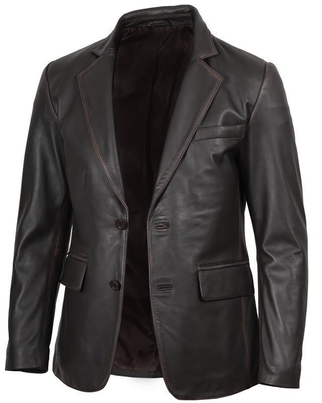 Image of Blingsoul Mens Leather Blazer Jacket - Real Lambskin Sport Coat with Notch Lapel Collar