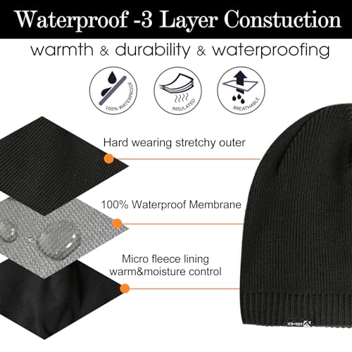 Image of Oversized L /XL /XXL DryKnit Waterproof Merino Wool Blend Beanie Fleece Lined Knit Hat for All-Weather Winter