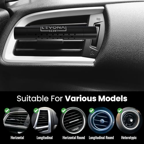 Image of Levona Car Vent Clip: Luxury Car Diffuser - 5 Assorted Scent Sticks Variety Pack - Air Freshener for Men & Women - Black