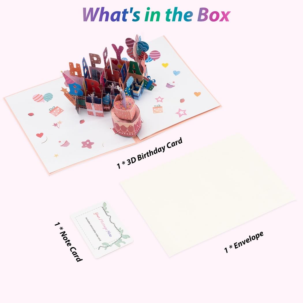 Carte d'anniversaire musicale pop-up 3D, carte d'anniversaire 3D avec lumière et bougie à souffler, musique Joyeux anniversaire, carte cadeau, enveloppe pour famille et amis