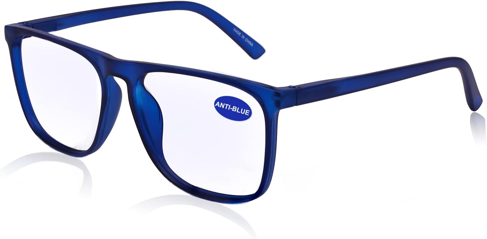 MARE AZZURO Blue Light Blocking Reading Glasses Men Large Square Computer Readers 1.0 1.25 1.5 1.75 2.0 2.25 2.5 2.75 3.0 3.5 4.0 5.0 6.0 (Matt blue, 175)