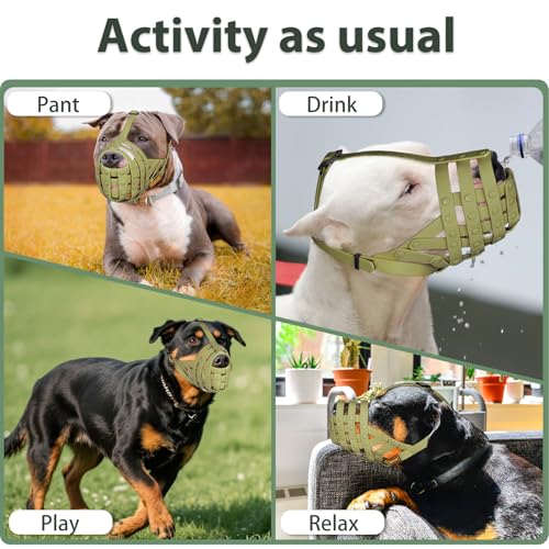 Image of Mayerzon Pitbull Dog Muzzle for Large Medium Dogs Prevent Biting Scavenging | Fits Rottweiler Amstaff Broad-nosed Breed, Sturdy Breathable Basket, Training Walking Use, Allows to Drink | Green, M