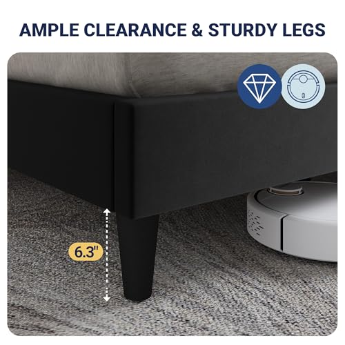 Allewie Velvet King Size Upholstered Bed Frame with Wingback Storage Headboard & Charging Station, Platform Bed with Diamond Tufted Design & Gold Trim, No Box Spring Needed, Easy Assembly, Black - Image 6