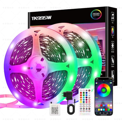 LED strip 40m, RGB Kleurveranderende Dimbare Strip, met Afstandsbediening Bluetooth APP Bediening Synchronisatie Muziek, Tape Zelfklevende Verlichting Voor Kamerdecoratie/Keuken/Plafond/Feestornament