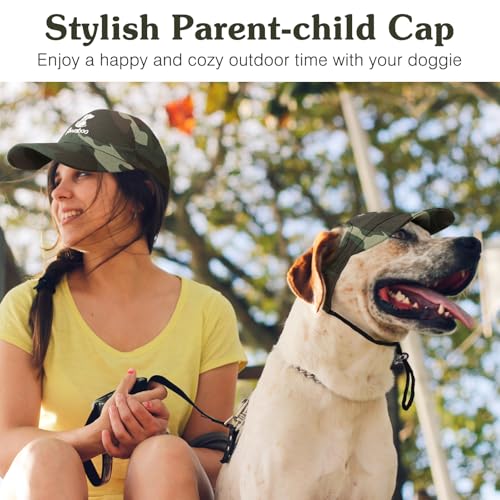 Pawaboo Haustier Baseball Mütze, 2 Stück Pet Eltern Kind Mütze, Sonnenhüte mit Ohrlöchern und Verstellbarem Kinnriemen, Haustier Familienhüte Outdoor Hundecap Sonnenschutzkappen, Klein, Tarnfarbe Grün