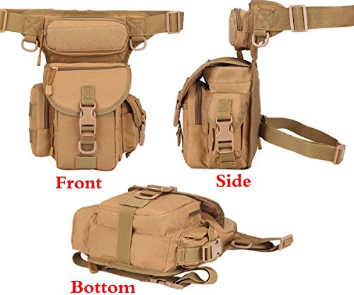 Rullar Multi-Purpose Hiking Waist Fanny Pack Tactical Military Drop Leg Bag Running Backpack Outdoors Camping Motorcycle Bike Cycling Pouch Shoulder Bag Khaki - Image 3