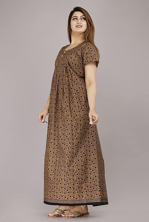 Image of NILOUFO Women's Cotton Maxi Nighty Pack of 2 | Soft Printed Ankle-Length Night Dresses | Free Size Comfortable Sleepwear Gown for Ladies