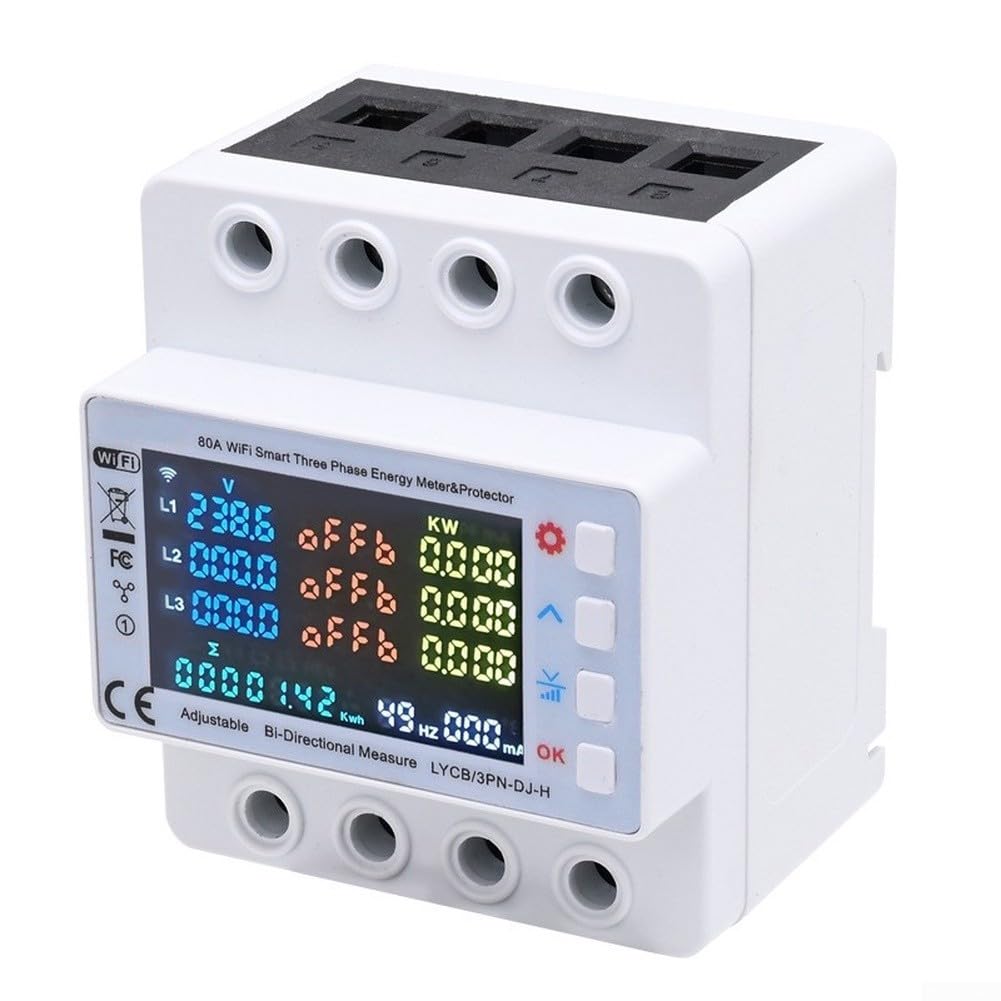 Trifase per Smart Energy Meter 80A WiFi per tuya Compatibile con protezione da sovratensione per monitoraggio solare per montaggio su guida DIN