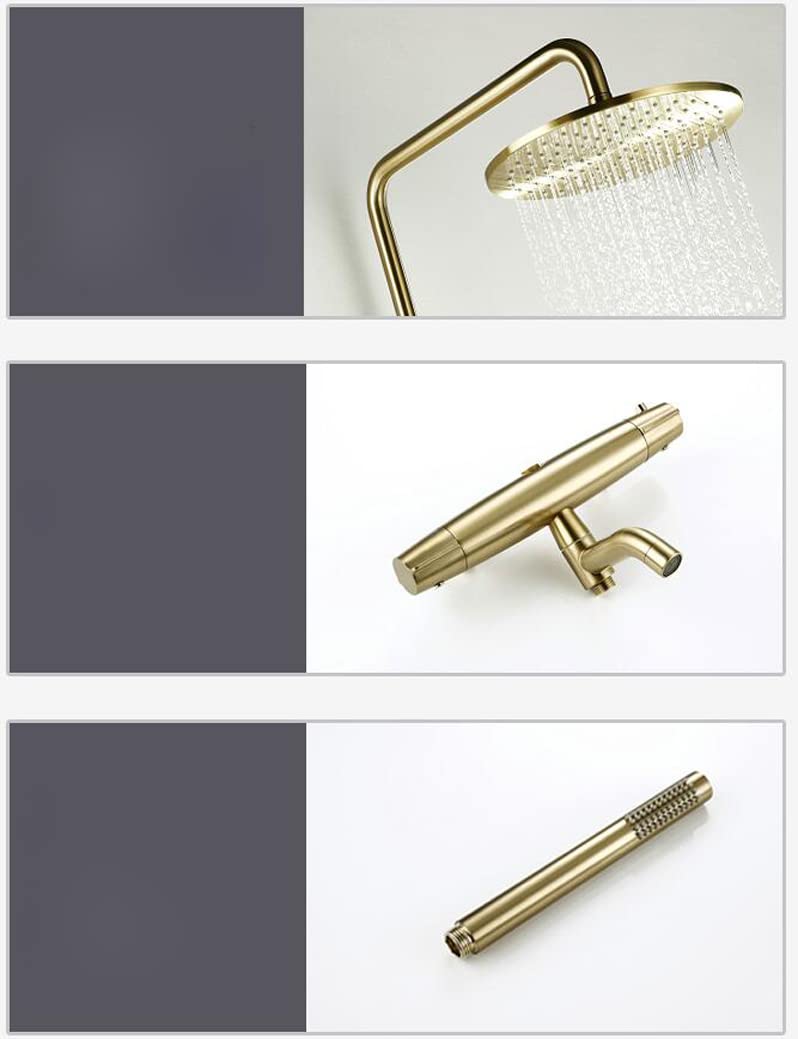 Sistema de ducha, grifos de ducha termostáticos montados en la pared de oro cepillado conjunto mezclador inversor de latón ducha de baño con ducha de lluvia de 8 pulgadas y ducha de mano, juego