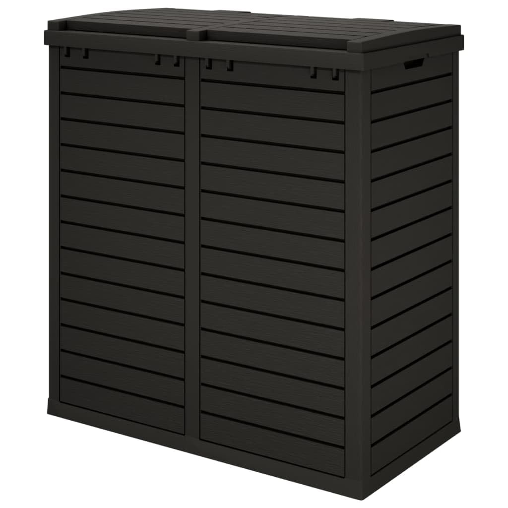 vidaXL Poubelle d'Extérieur, Bac à ordures avec Double Couvercle, Poubelle avec 2 Seaux Parc Jardin Terrasse Patio, Noir Polypropylène