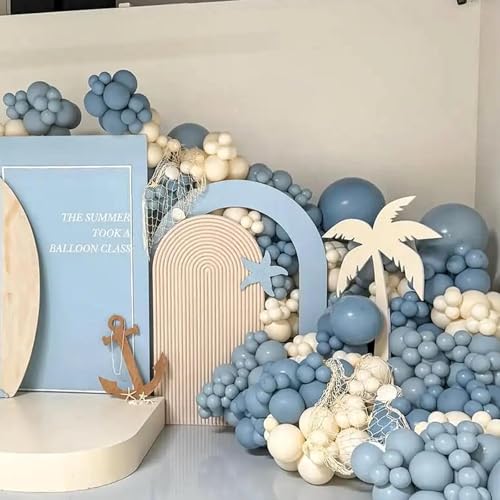 Image of 412pcs Dusty Blue Balloons Different Sizes 18 12 10 5 Inch, Slate Blue Boho Neutral Balloon Arch Kit for Engagement Baby Shower Birthday Wedding Party Decorations