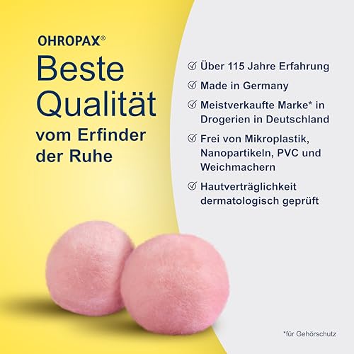 OHROPAX Classic Ohrstöpsel – VOR-Ohr-Stöpsel zum Schutz vor Lärm, Nässe und Wind – aus formbarem, anschmiegsamen Wachs – bequem und für alle Ohren geeignet – Schalldämmwert SNR 21 dB – 4 Stück