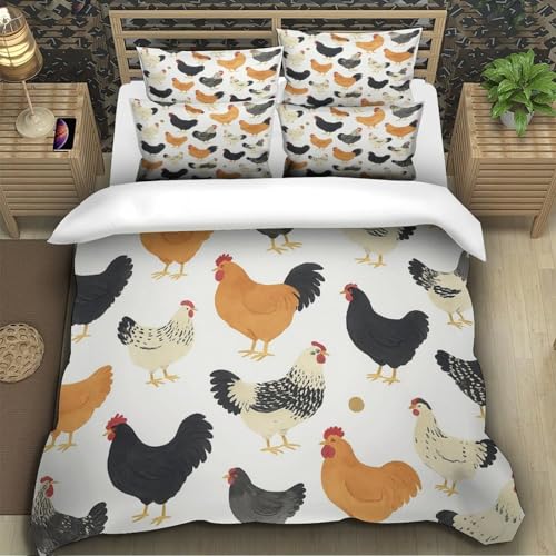 Housse de couette motif poulet zippée anti-transpiration lit simple 135x200