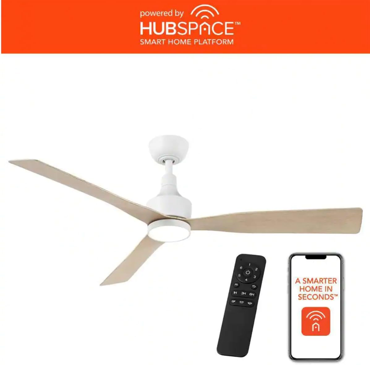Ryland 52 in. Smart Indoor/Outdoor Matte White Ceiling Fan with Adjustable White LED with Remote Powered by Hubspace