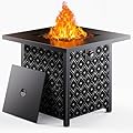 Ciays Propane Fire Pit, 28” Gas Fire Pit with Texteline Pattern, 50,000 BTU Steel Fire Pit Table for Patio, Garden, & Backyard, 2-in-1 Fire Table with Removable Lid, CSA-Certified, Black