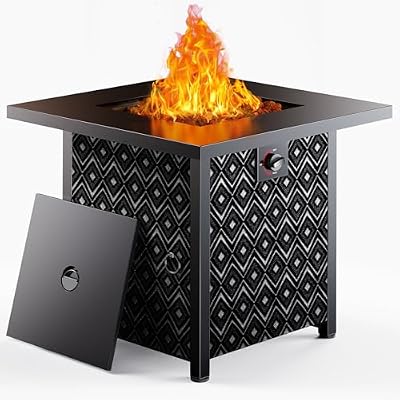 Ciays Propane Fire Pit, 28” Gas Fire Pit with Texteline Pattern, 50,000 BTU Steel Firepit for Patio, Garden, & Backyard, 2-in-1 Firepit with Removable Lid, CSA-Certified, Black