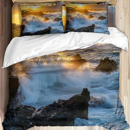 Housse de couette 220 x 240 cm parure de lit vagues océaniques pour chambre ado