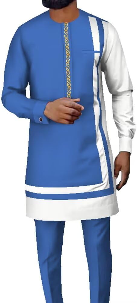 African Men Clothing Dashik Suits 2 Piece Set African Top and Pant Long Sleeve African Nigerian Mens Outfits Slim Fits