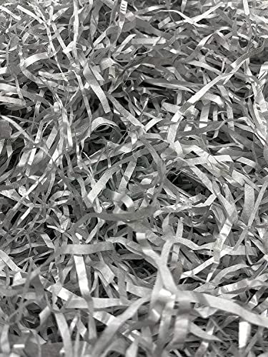 Image of Eco Sarras Confitti Shredded Paper Crinkle Grass Strips for Gift Tray Hamper Packaging, Box Filler, Basket Filler, Christmas Festival Decoration Paper (100 GM, Metallic Silver)