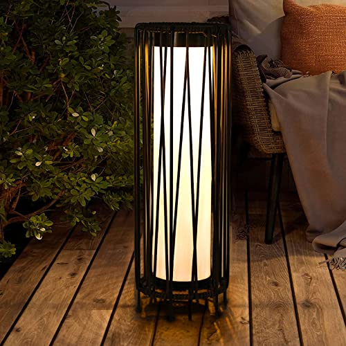 Solar Floor Lamp, Ourdoor Floor Lamps for Patio Waterproof Rattan Outside Solar Lamp Decor for Porch, Yard, Garden, Deck, Lawn