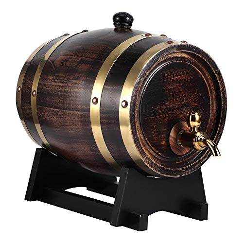 Wine Bucket, 3L Retro Black Striped Aluminum Foil Oak Wood Beer Barrel Oak Barrel with Faucet for Red Wine, Brandy, Whiskey, Tequila