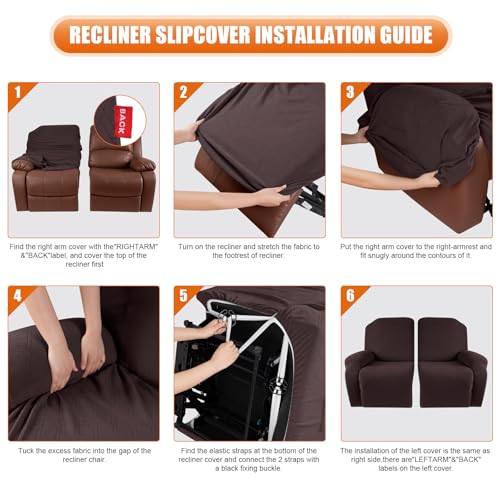 Image of VANSOFY Oversized Recliner Cover, 2-Pieces Stretch Reclining Couch Cover with Pockets Loveseat Sofa Slipcovers Soft Washable Furniture Protector for Dogs Cats(Dark Coffee)