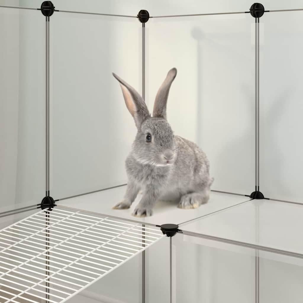 Jaula transparente para animales pequeños, 143 x 107 x 93 cm, de polipropileno y acero, con 2 niveles, 24 paneles, antideslizante, resistente a la intemperie, para conejos, cobayas, jaula