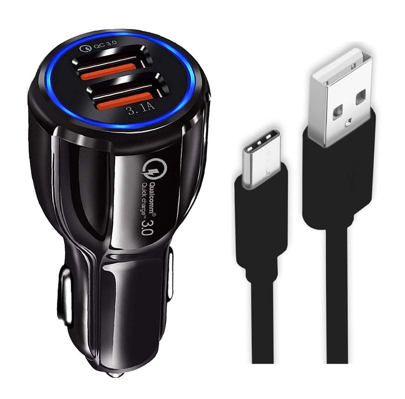 30W Car Charger for Kia Xceed Original QC Adapter Type C 3.0A High Speed Fast Turbo Charge QC 3.0 Smart DualPort with 1m Type-C Charging & Sync Cable (Black, PE.A5)
