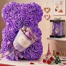 Otlonpe Mothers Day Rose Bear Gifts for Mom - Women Gifts for Mothers Day Christmas Valentines Anniversary Birthday - Cute Roses Flowers Bear Gift for Girlfriend Wife Daughter Mom, 9-inch Purple