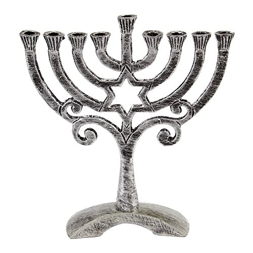 Ner Mitzvah Vintage Aluminum Candle Menorah - Fits All Standard Chanukah Candles - Hanukkah Menorah Traditional Star Design with Antique Silver Finish
