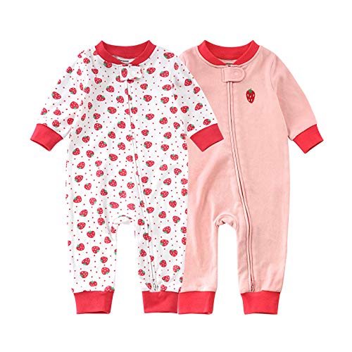 Image of Teach Leanbh Baby 2-Pack Footless Pajamas Cotton Long Sleeve Printing 2 Way Zipper Romper Jumpsuit Sleep and Play 3-24 Months