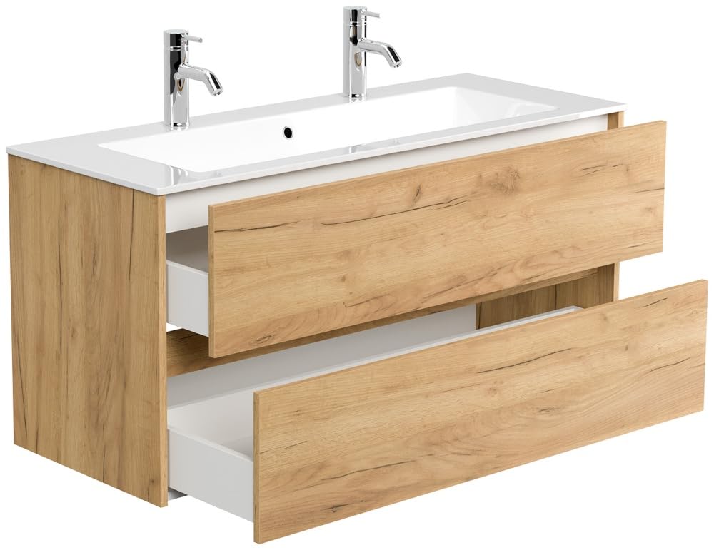 Magnolia Home Doppelbadmöbel Taifun & Waschtisch 120 cm 2 Greif SoftClose Weiß Hochglanz Badezimmerschrank mit Mineralguss Waschbecken