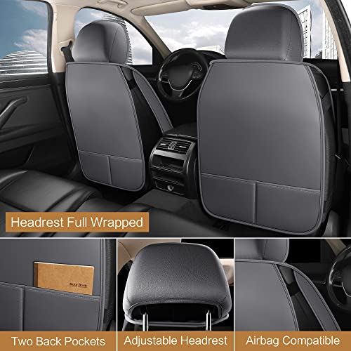 Image of HAIYAOTIMES Leather Car Seat Covers Front Set, Waterproof Leatherette Automotive Vehicle Cushion Cover with Non-Slip Bottom, Universal Fit for Most Cars, sedans, Vans, SUVs, Gray