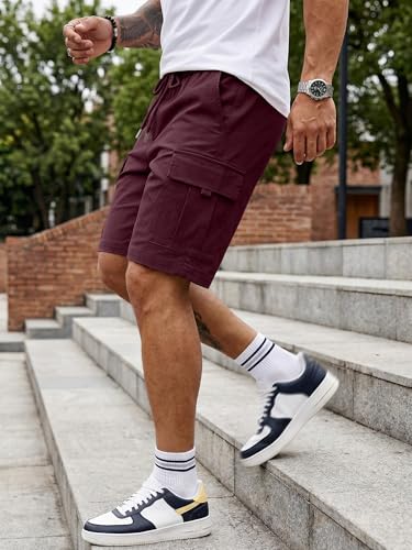 Image of JMIERR Men's Casual Stretch Cargo Shorts | Drawstring Elastic Waist, Multi Pockets, Summer Work Short, Classic