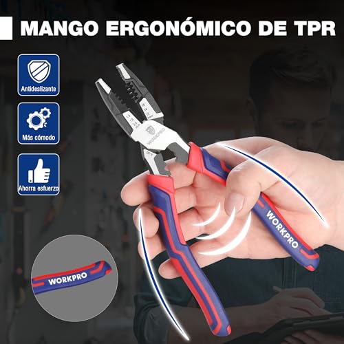 Miniatura 8 de Workpro Alicate Universal, 5 En 1 Alicates Multifuncional Con Pelacable, Cortador De Alambres, Pelacables Profesionales, Acero Cromo Vanadio, Con Mango Antideslizante
