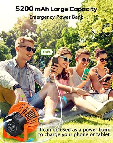 Karvipark Portable Camping Fan, 2 In 1 Rechargeable Usb Ceiling Tent Fan With Led Lantern, Remote Control, Power Bank, Quiet Desk Table Fan 180° Head Rotation For Outdoor Hiking, Picnic, Bbq, Fishing (Orange) #TOP3