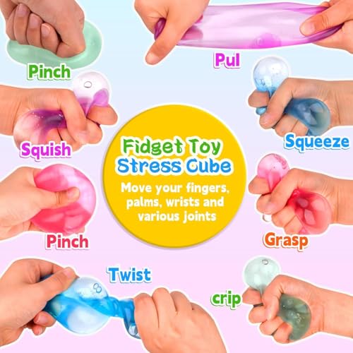 Squeeze Stress Ball, 4 Pack Fidget Toy for Kids and Adults, Ice Cube ...