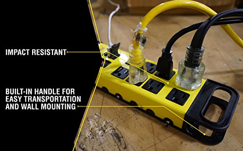 Image of Southwire Yellow Jacket Power Block - 8 Outlet Heavy Duty Metal Power Strip - Dual USB Ports for Fast Charging - Rugged Workshop Design - 6 Ft Yellow Cord - Durable 14-Gauge Construction